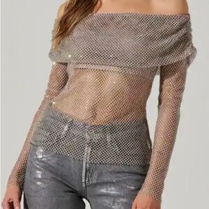 NWT ASTR The Label Diamante Long Sleeve Mesh Shirt | Medium